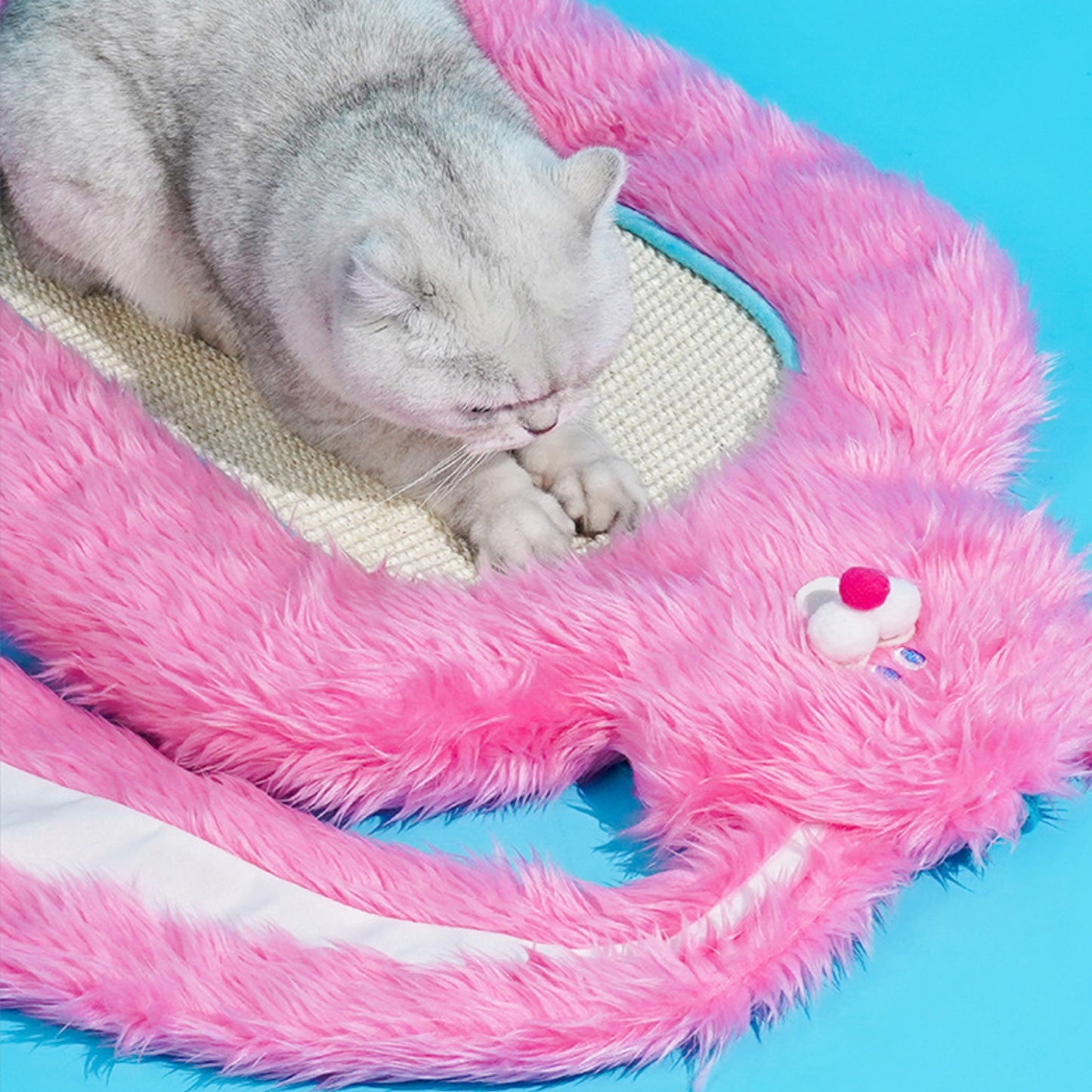 兔兔這麼可愛|粉色長毛兔 貓抓墊 貓抓窩 貓抓板 不掉屑貓抓毯 貓睡墊 寵物睡墊